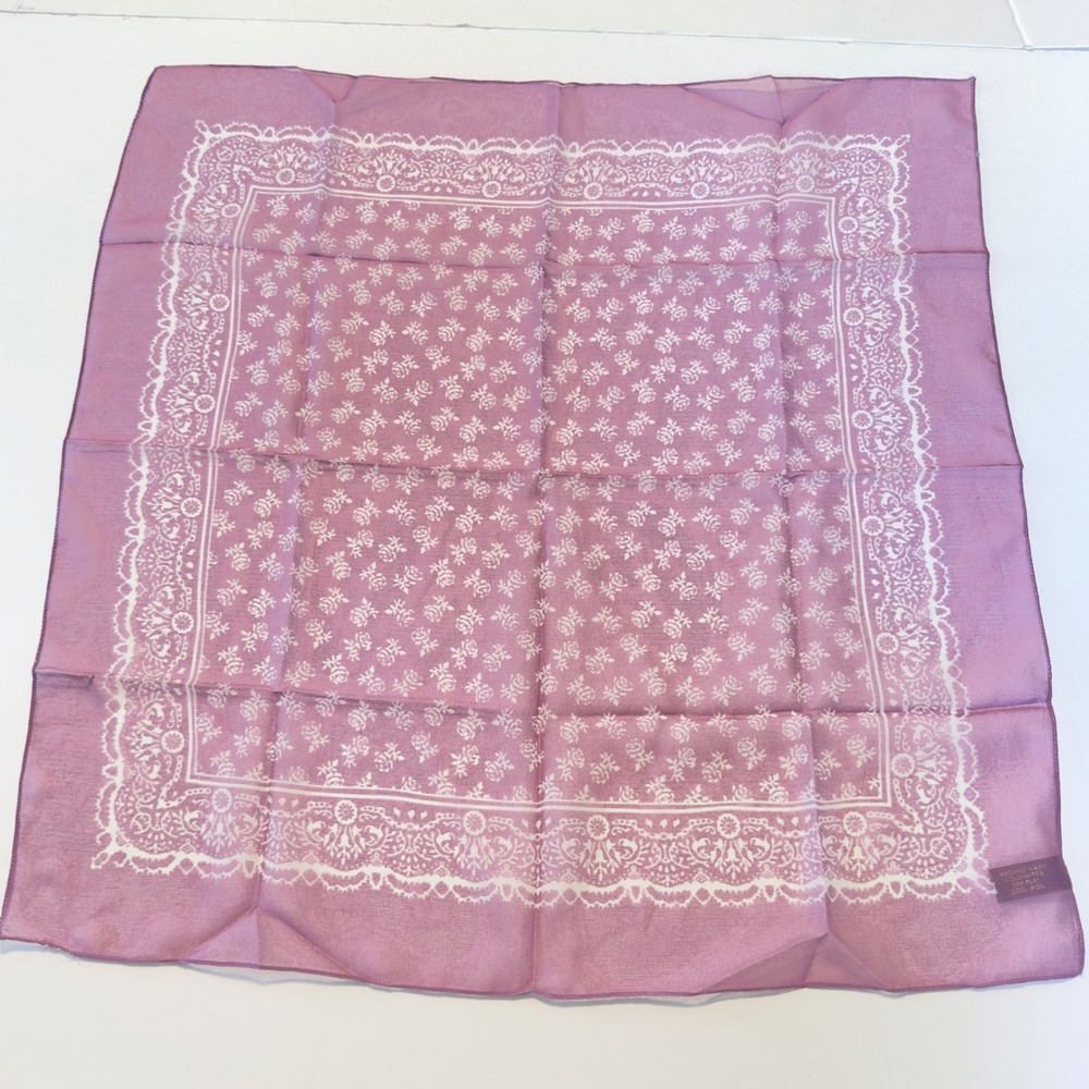 Vintage Italy Mauve Purple Floral Rose Lace Border Square Scarf 21x21 RN 14750